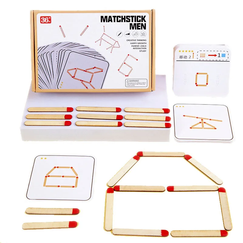 DIY Montessori Matches Puzzles Game Wooden Toys Math Geometry Board Game Logic Thinking Match Training Educational Toys For Kids