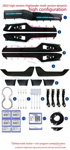 Ambient Light Fit for Toyota Highlander 2022+ Door Trim Instrument Panel Light Door Armrest Lights Storage Box Light