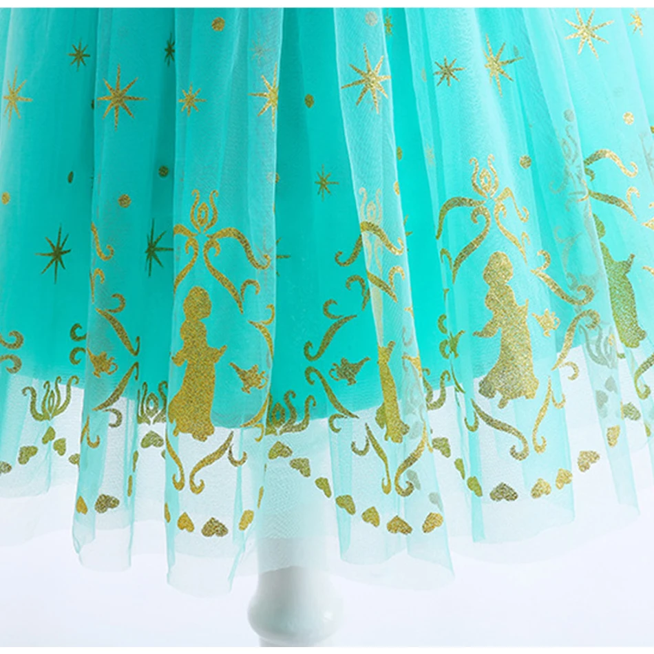 Girls Jasmine Princess Dress Aladdin Inspired Arabian Costume Turquoise Tulle Tutu Dress for Kid Halloween Cosplay Birthday Gift 6