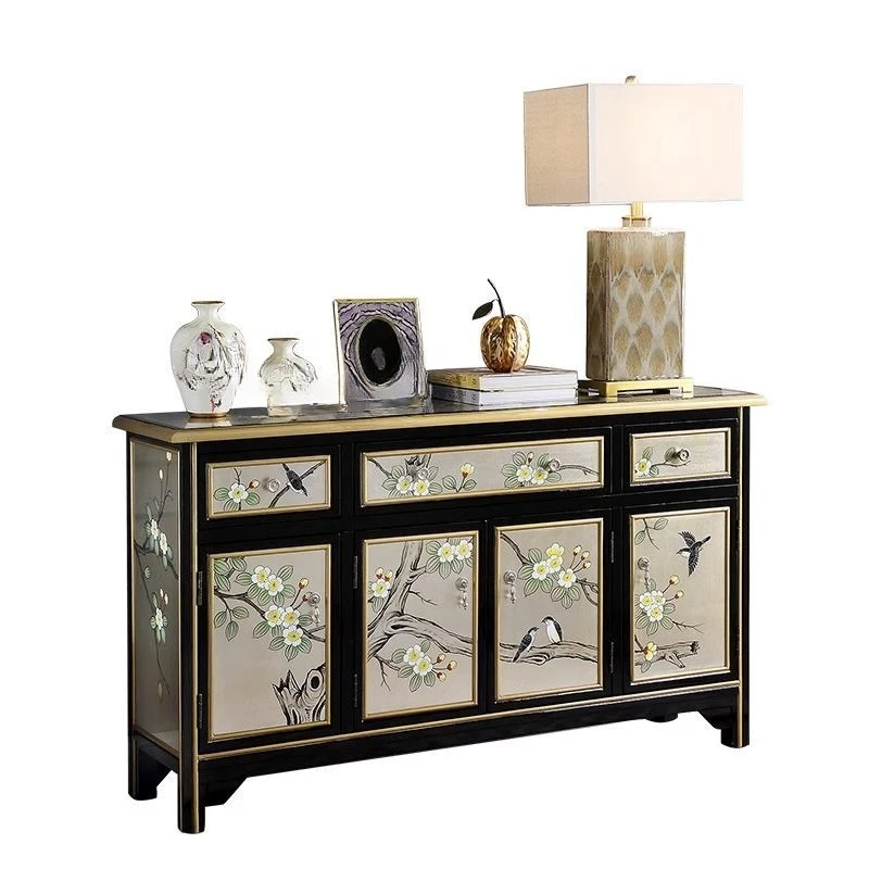 

New Chinese entrance cabinet solid wood sideboard painted light luxury entrance entrance hall partition cabinet simple stora