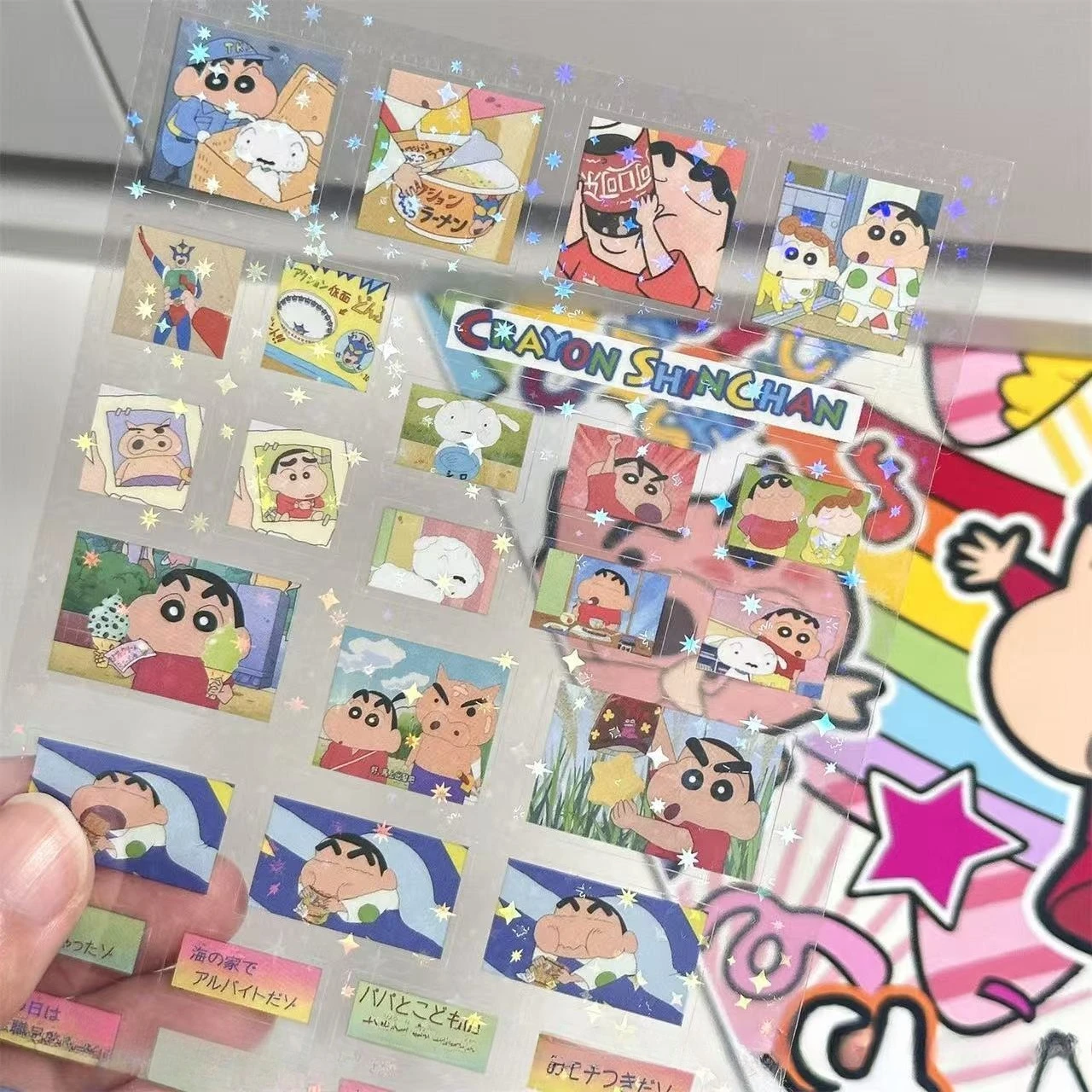 5 قطعة تلوين شين تشان مزدوجة شفافة قطع غشاء ملصق DIY بها بنفسك عالية القيمة حساب اليد الديكور الليزر ملصق شفاف