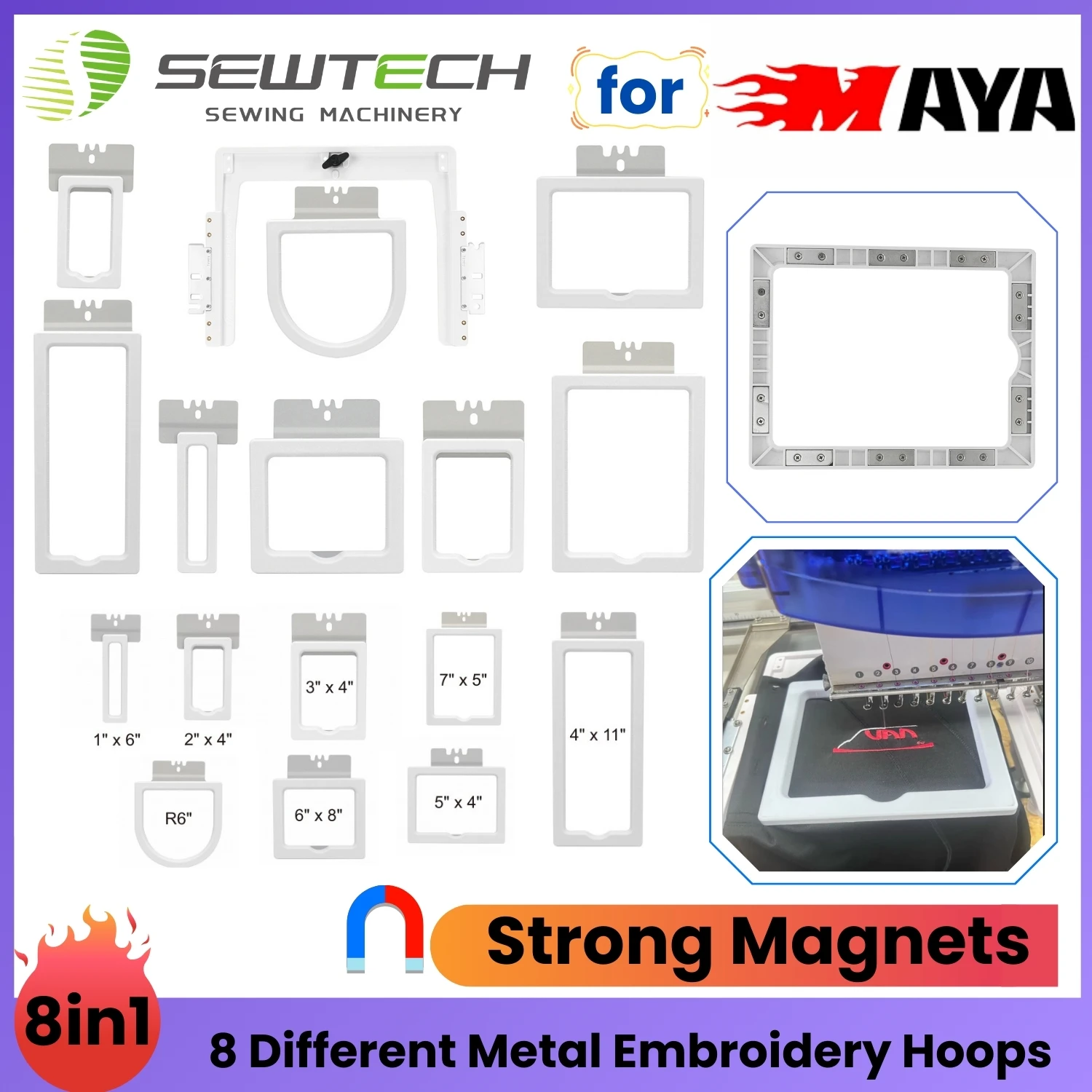 

Magnetic Hoopless Multi-Frame Embroidery Kit for Shirt Pockets Sleeves Socks YESHI YS-1201CT YS-1501 YS-1202 YS-MINI1201 Machine