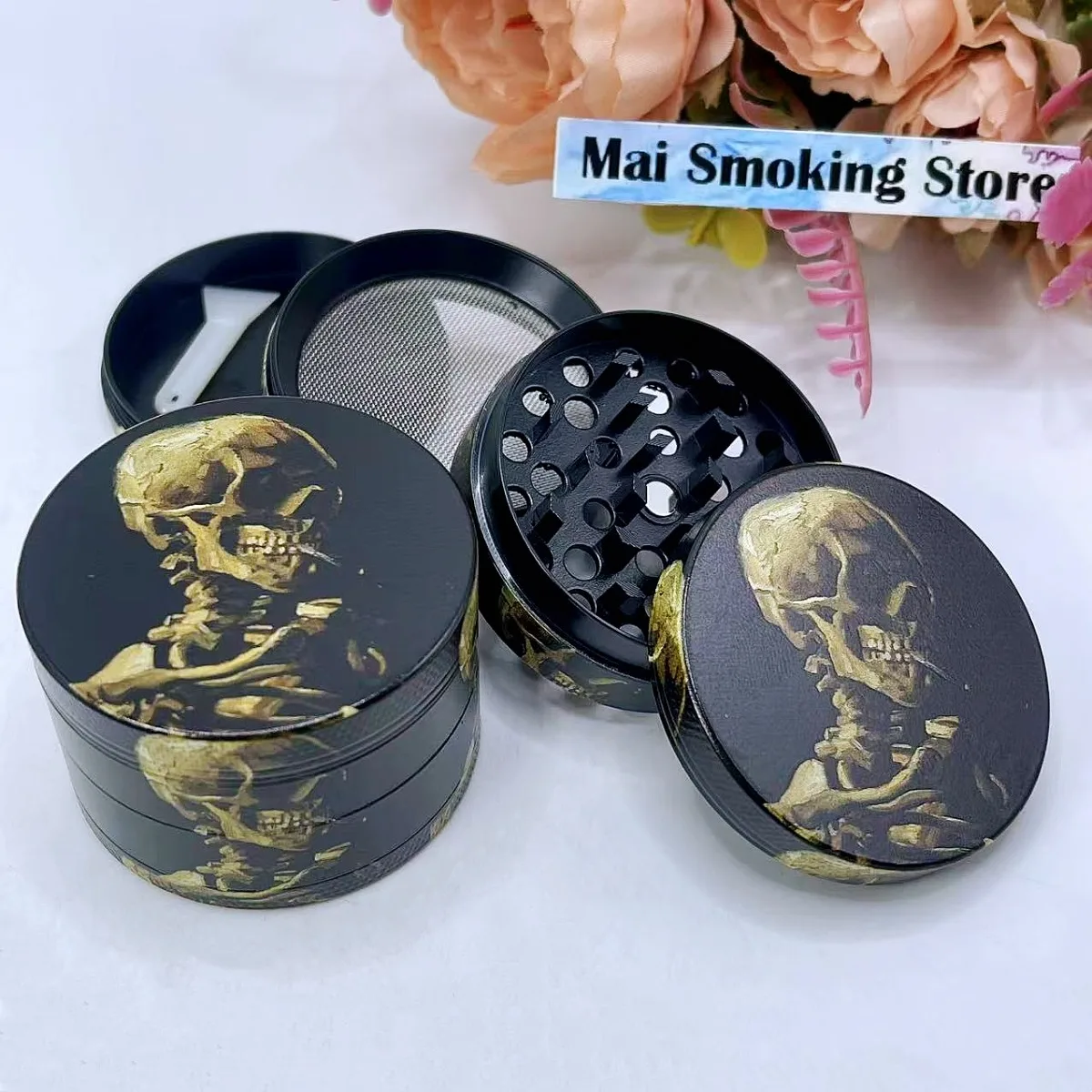 Molinillo de hierbas de calavera de 2 pulgadas, molinillo Manual de 4 capas para mortero de sal, molinillo de especias, pimienta, tabaco, molinillo de hierba cruda, herramienta para fumar cigarrillos