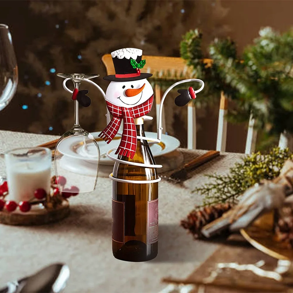 J1UL1N Christmas Wine Bottle & Glass Holders Christmas Organizer Wine Glass Rack Festival Home Kitchen Desktop Decorations