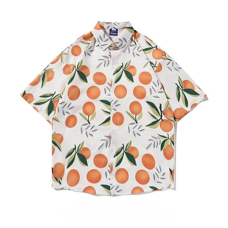 Summer Men's Hawaiian Short Sleeve Flower Shirt Loose Handsome Beach Seaside Vacation Casual Half Sleeve Floral Shirt Coat