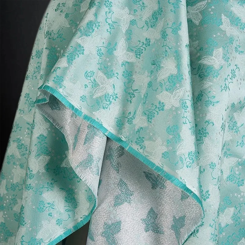 

Water Blue Butterfly Woven Brocade Jacquard Fabric Chinese Style Jacket Vest Chinese Style Hanfu Breathable Cloth By The Yard