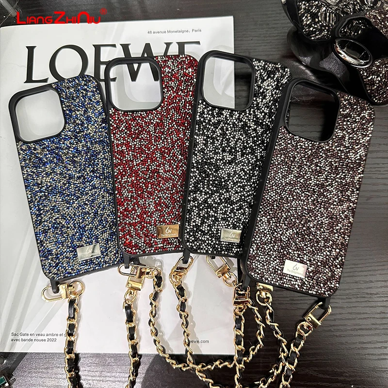 

Luxury Premium Handheld Chain Full Diamond Phone Case For Apple Iphone 16 15 Pro Max 14plus 13 12 Diamond Shockproof Phone Case