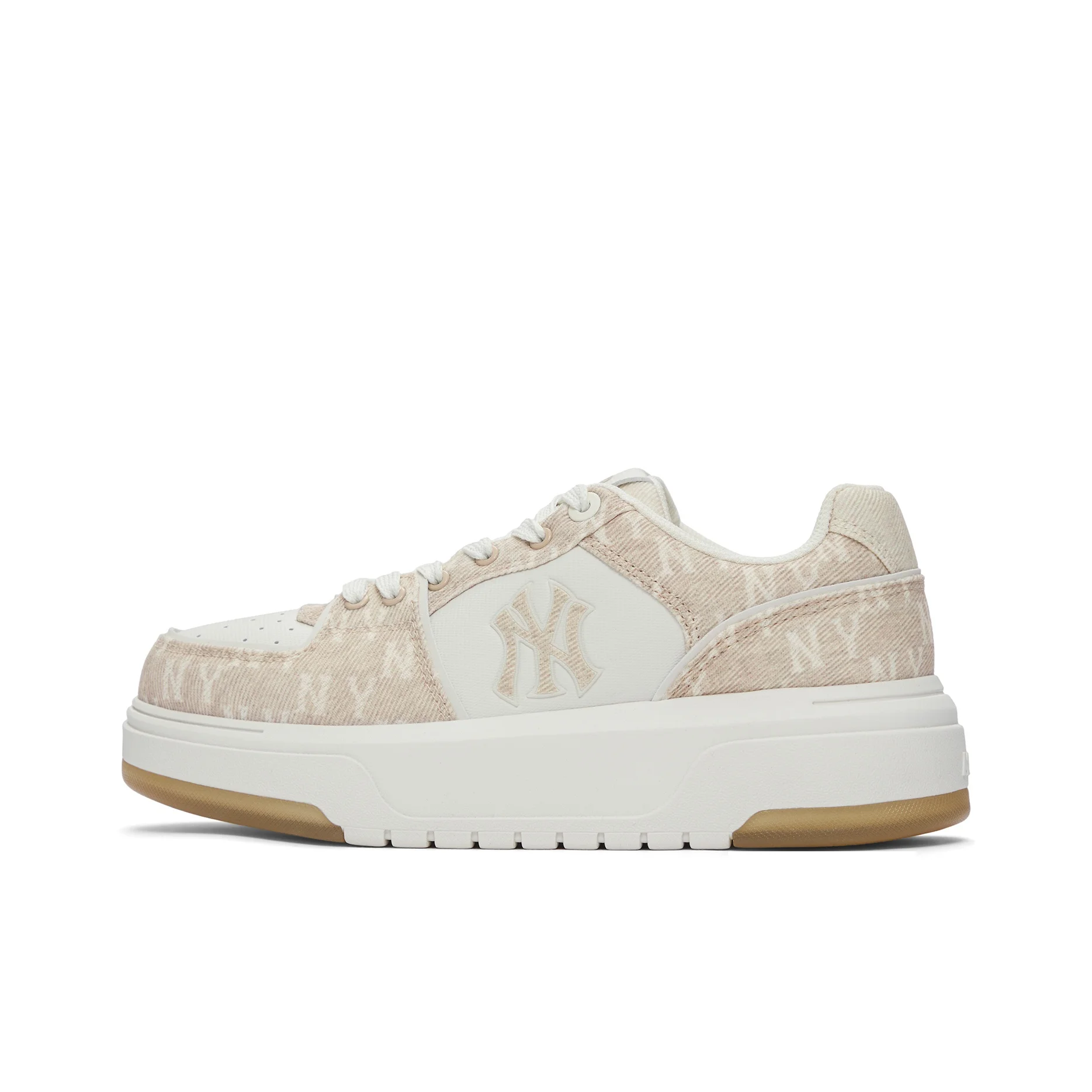 POIZON MLB New York Yankees Sapatos de skate de cano baixo, resistentes à abrasão e antiderrapantes, unissex, bege amarelo