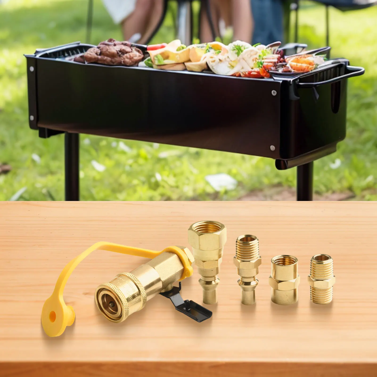 Brass Material Outdoor Barbecues Propane Adapter Kit Low Pressure Propane Reliable Connection Quick Wrench Connector