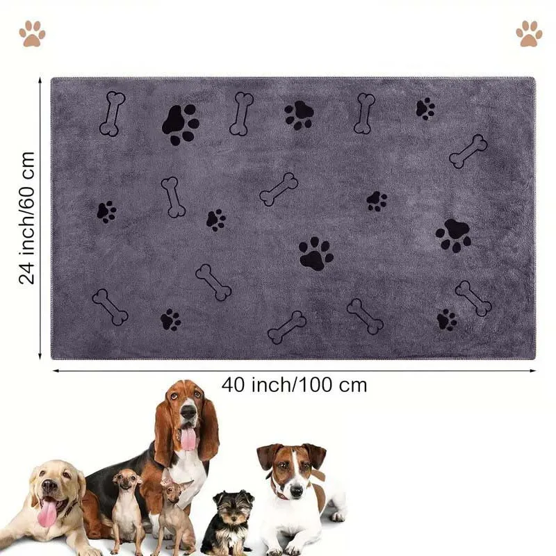 Paw Print Pattern Superabsorbent Microfiber Dog Towel Quick-Drying Soft Durable Pet Towel for Dogs