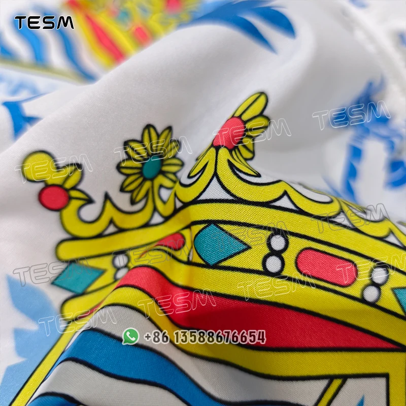 TESM Men Shield Shirt Spanish Fans Chiffon Short Sleeve Casual Fashion Cardigan Button Shirt Family Seaside Vacation Shirts
