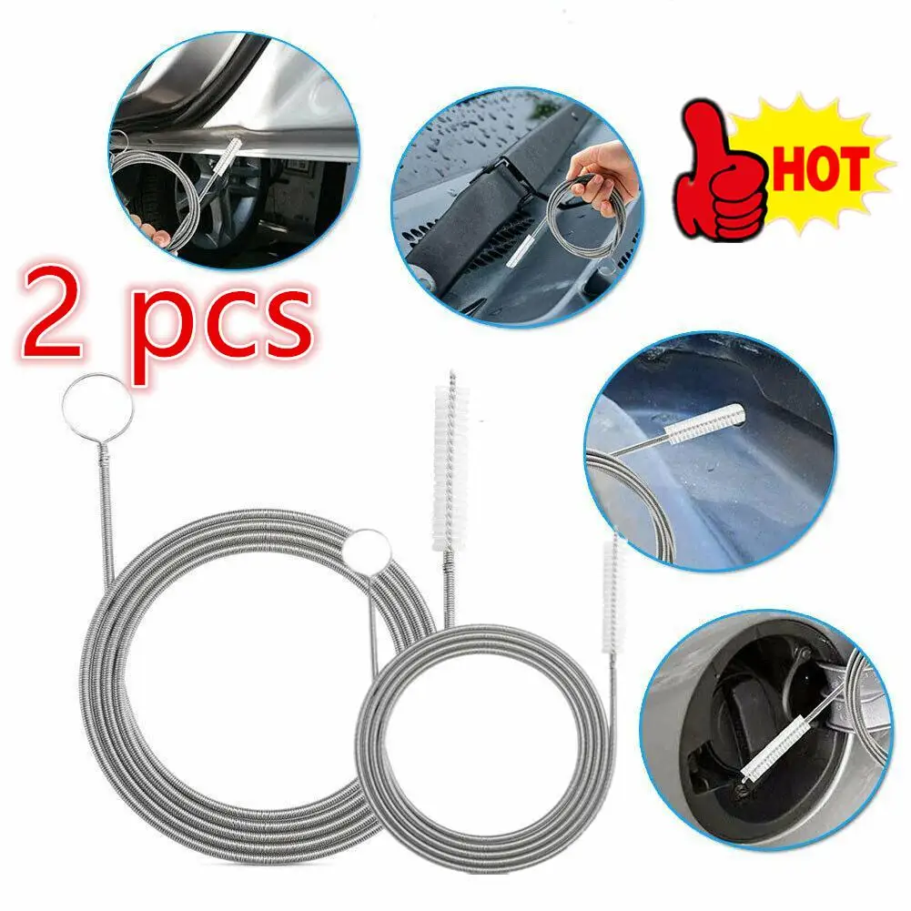 2 Pcs Flexible Car Drain Dredge Sunroof Cleaning Scrub Brush Tool 150CM Cleaning Stainless Steel Car Truck Accessories