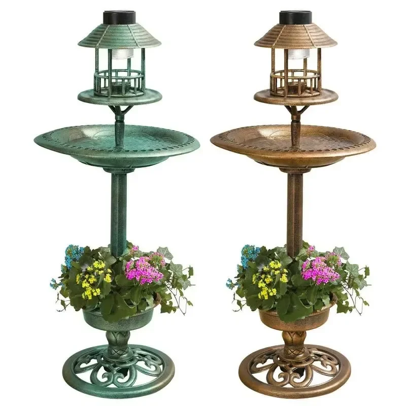 Solar Bird Feeder and Bath with Lamp Garden Decoration Outdoor Hanging Bird Feeder Station for Backyard Patio Yard Decor