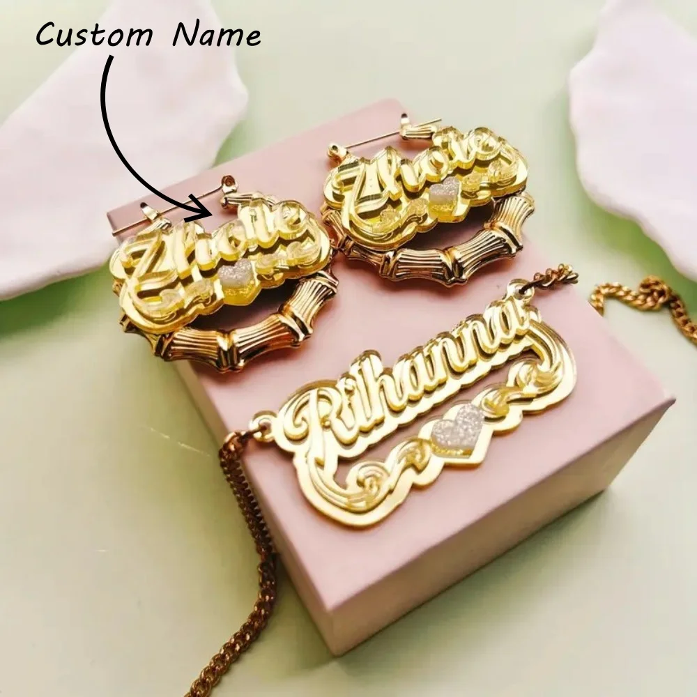 

Custom Name Necklace Personalized 18K Gold Plated Custom Necklace Heart Acrylic Nameplate Necklace Jewelry Gift for Women Girls