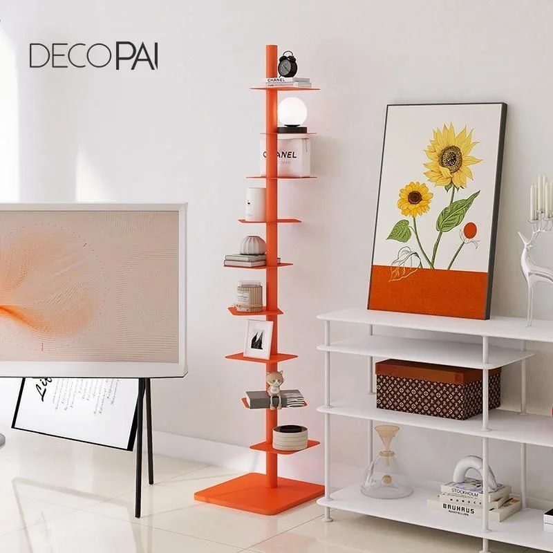 Iron Rotating Bookshelf Multi-Layer Living Room Storage Floor Shelf Invisible Creative Display Home Decor Simple Design