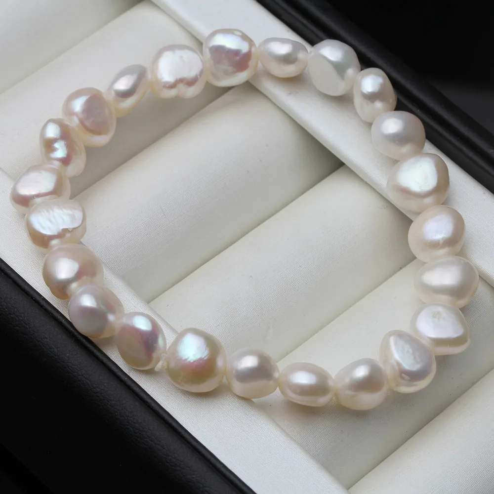 Real Freshwater Baroque Pearl Elastic Bracelet,Bridal Pearl Jewelry Bracelet Adjustable Wife Mother Girls Gift White Black