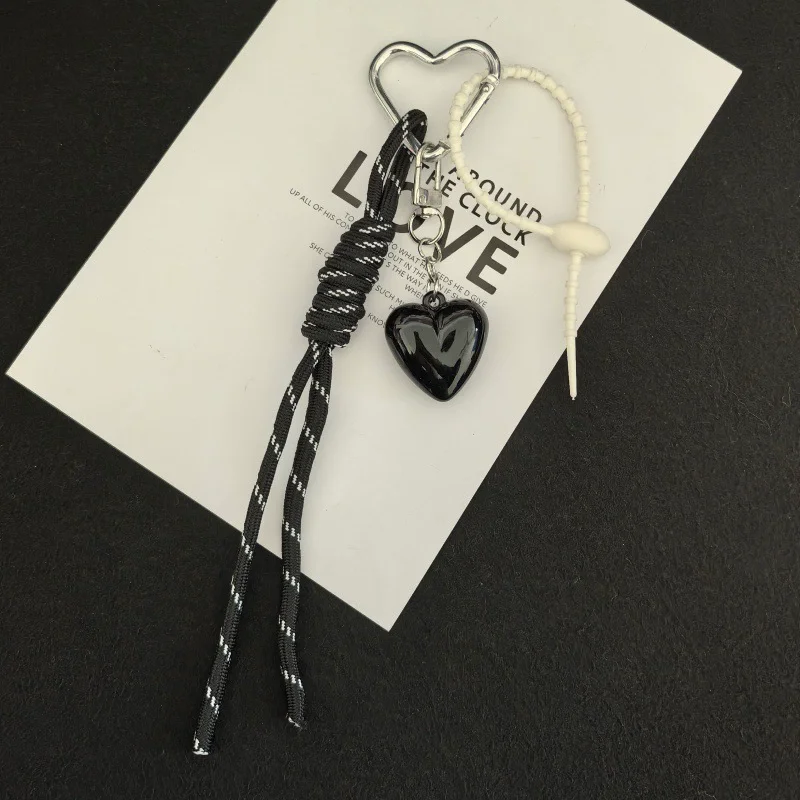 Fashionable Heart Leather Rope Keychain Cherry Bow Y2K Mobile Phone Lanyard Handmade Bag Pendant Ornaments Gifts