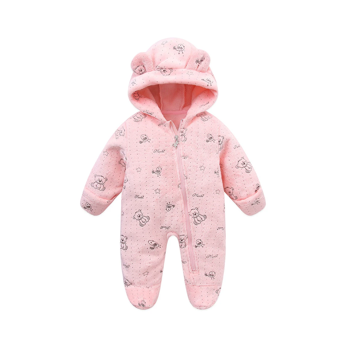 AYNIGIELL Autumn /WinterToddler Clothing, Female Baby Warm Hooded Romper, Male Baby Cartoon Jumpsuit Newborn Flannel Clothing