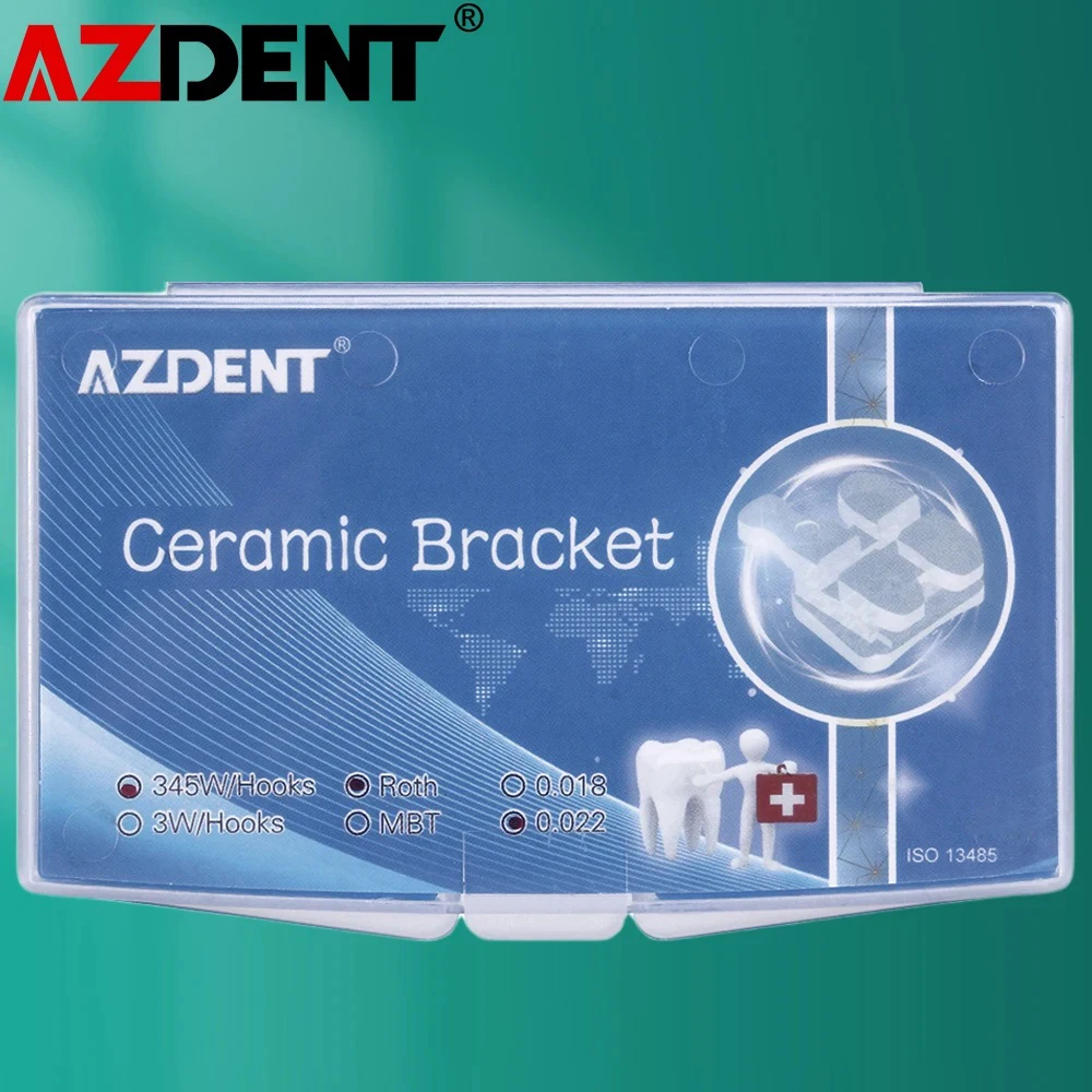 AZDENT Dental Orthodontic Ceramic Brackets Roth/MBT 018/022 345 Hooks Marked Invisible Bracket