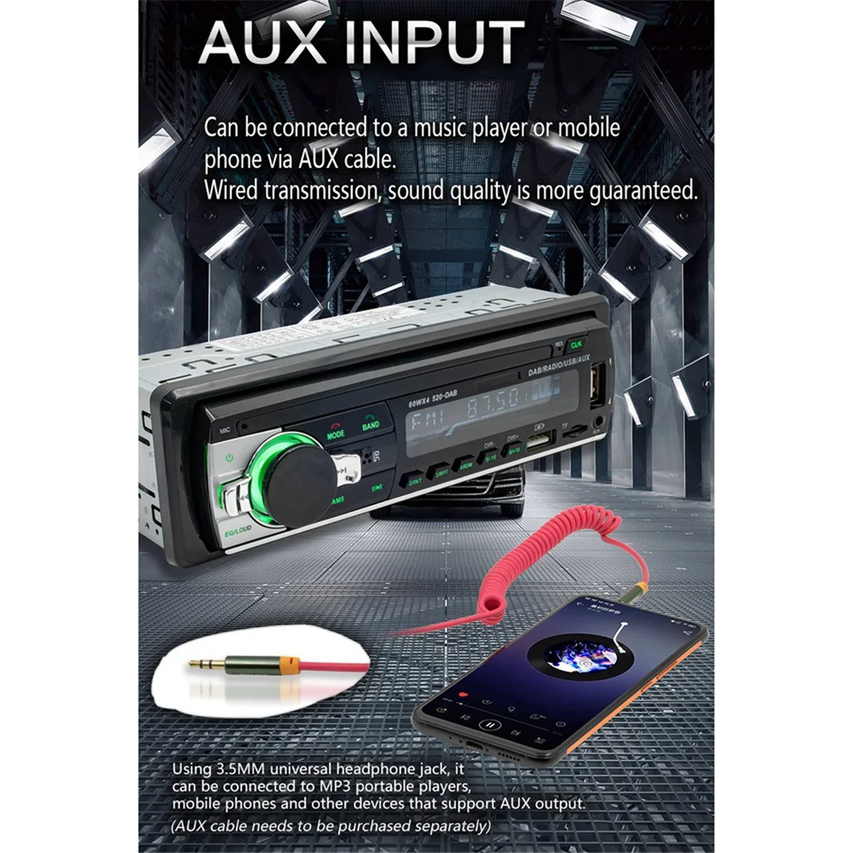 Radio DAB+ Lettore multimediale MP3 per auto JSD-520 Ricevitore audio stereo AM FM 12V In-Dash 1Din Bluetooth—L49A