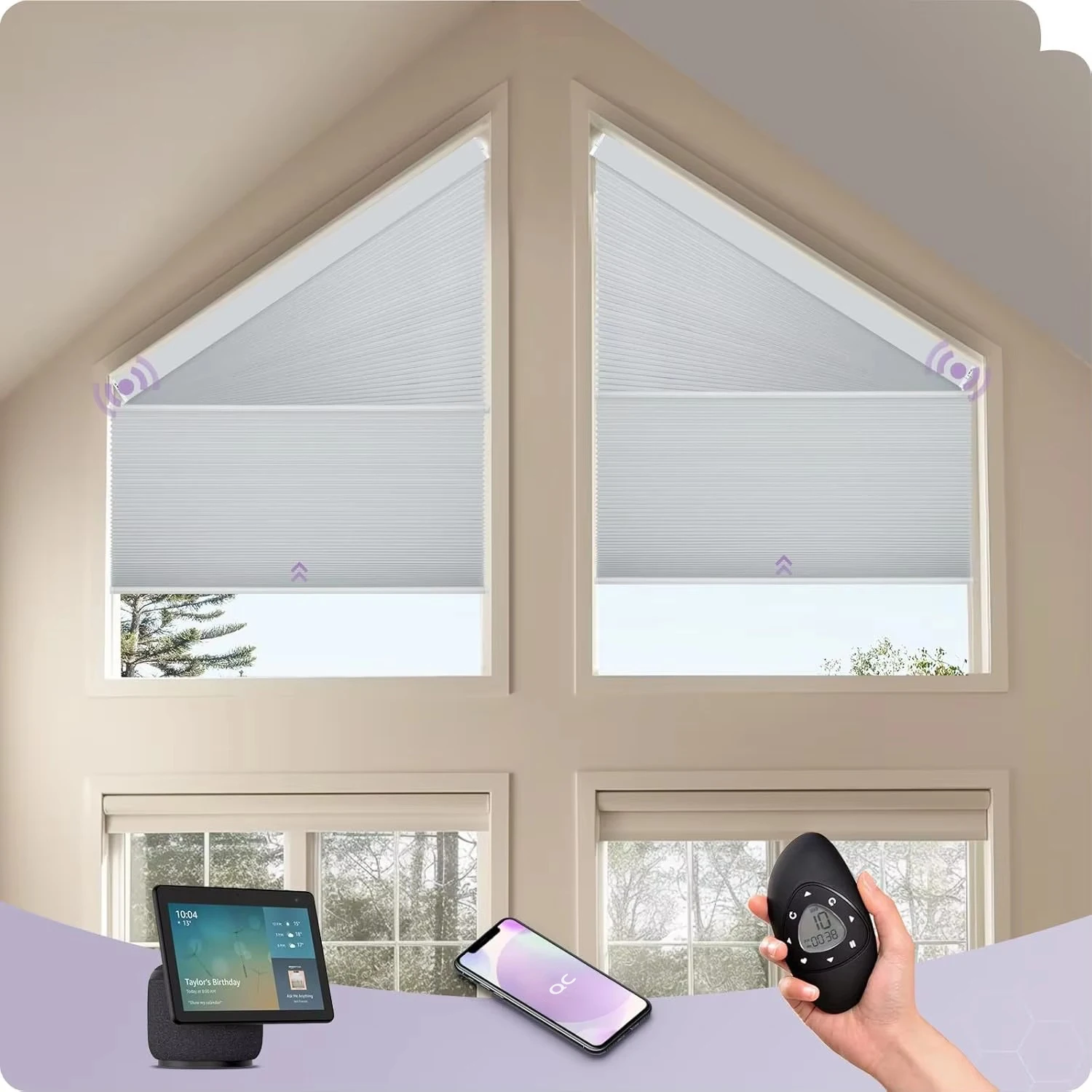 Compatible With Alexa Google Motorized Solar Powered Customized Blackout Honeycomb Blinds For Odd-Shaped Window