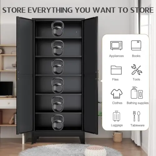 75.2" Tall Metal Kitchen Pantry Storage Cabinets with 2 Door and 5 Adjustable Shelves, Cupboard for Kitchen, Dining image 3