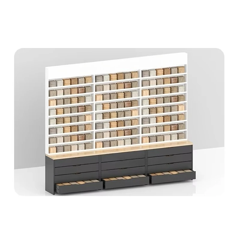 &c Factory Customized Ceramic Tile Drawer Stone Stand Wood Flooring Timber Parquet Simple Rack Combination Sample Display