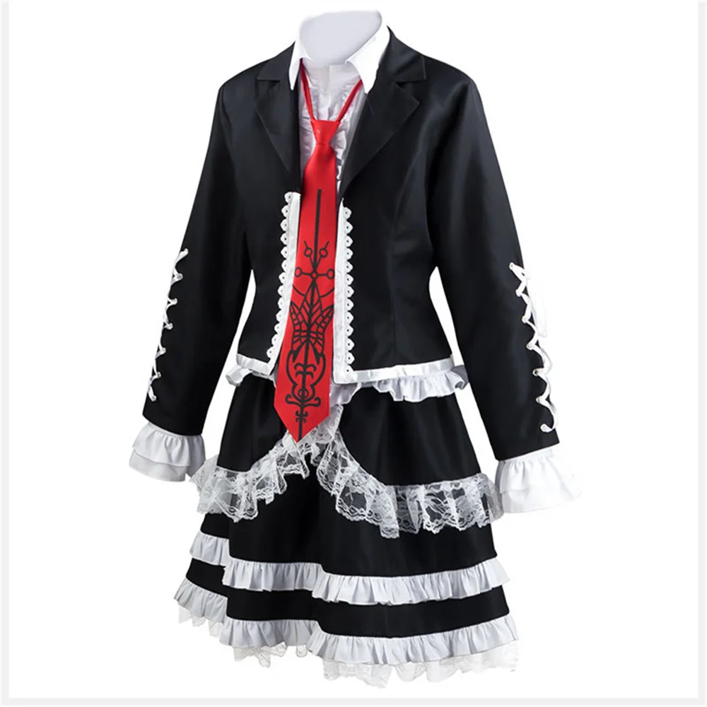 Anime Celestia Ludenberg Cosplay Costume Outfit 8Pcs Accessories Black Dress with Headband Socks Women Halloween Full Set