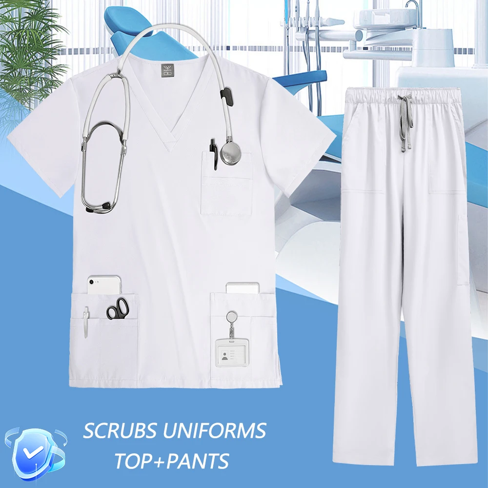 Roupas de beleza uniforme de enfermeira feminino conjunto de laboratório uniformes clínicos médicos esfrega ternos sala de operação calças superiores cirúrgicas mulher homem