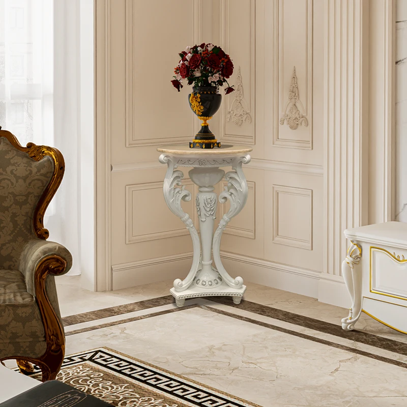 

High-End Luxury Flower Stand – Marble & Gold-Painted Design, White Shelf for Living Room Corner or Balcony​