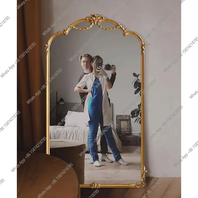 J French Retro Full-length Mirror, Bedroom Against The Wall Floor-to-ceiling Mirror, European-style Carved Full-length Mirror, W