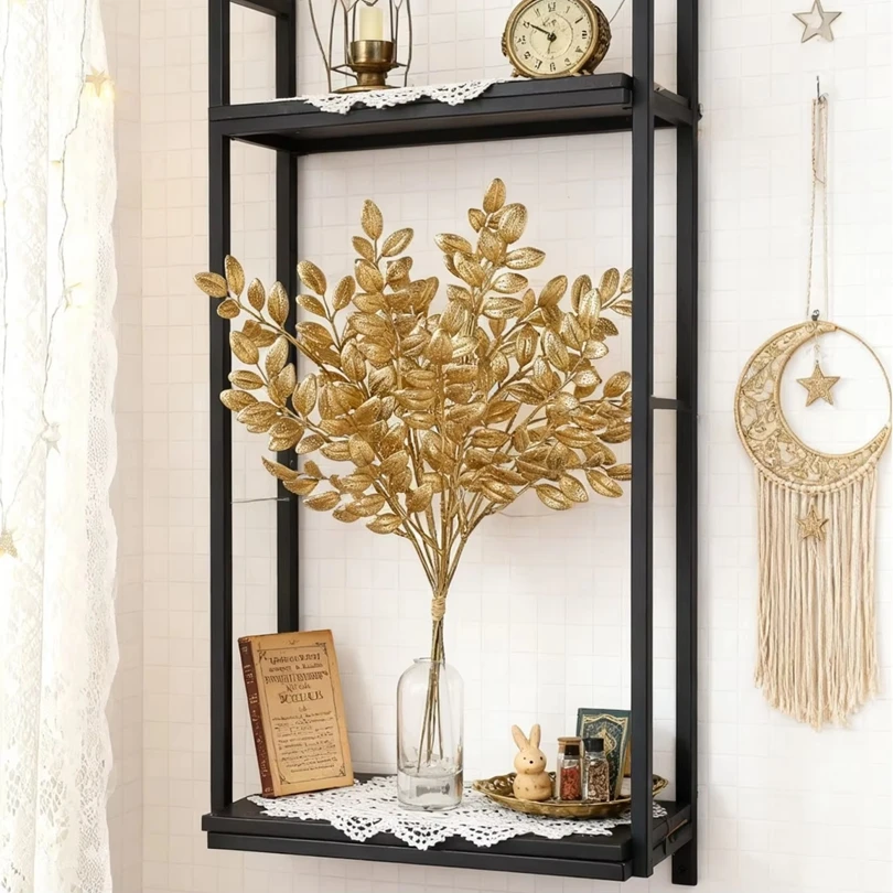 

10Pcs Artificial Plant Golden Leaves NewYear Valentine Home Room Decora Outdoor Wedding Garden Yard Garland Wreath DIY Gift Prop