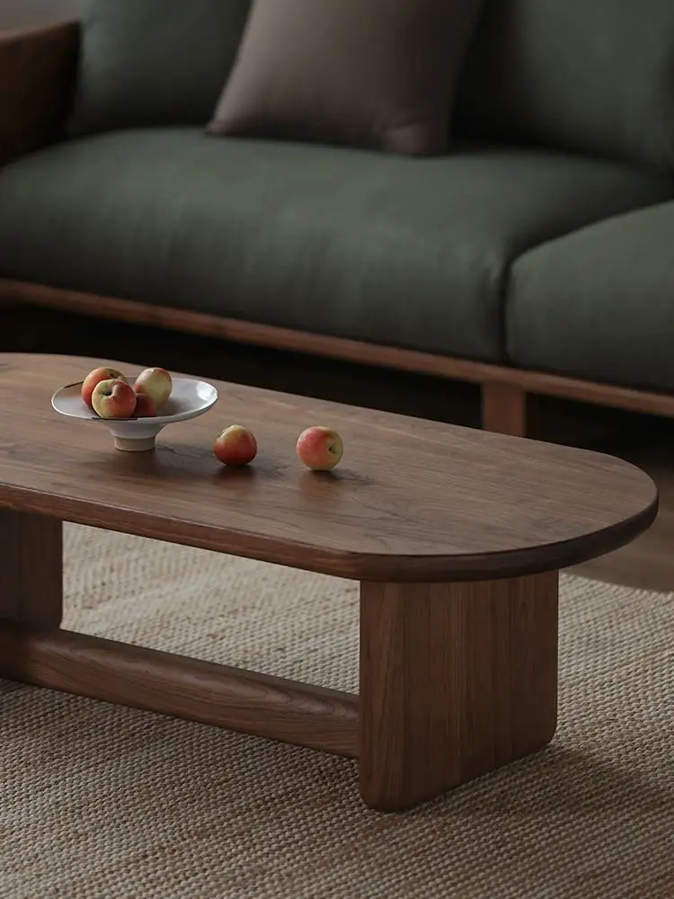 Black walnut living room coffee table semi-circular rectangular tea table small apartment solid wood living room furniture