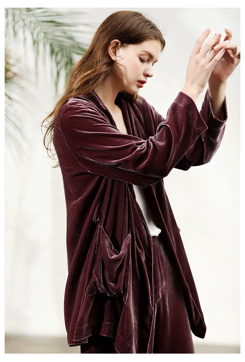 Fengbaoyu-Women\'s Silk Velvet Coat, Casual Temperament Top, Outdoor Fashion, Purple Loose Clothing, Spring Autumn, High-end Silk