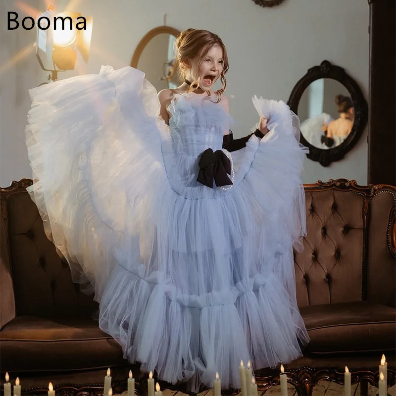 

Booma A-Line Tulle Bow Flowers Girl Dresses Sleeveless Wedding Party Dress for Kids Girls Prom Gowns Customized