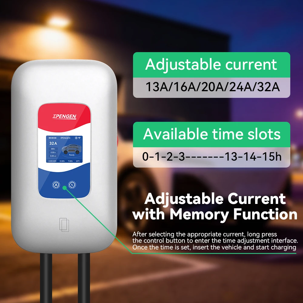 IPENGEN Type2 EV Charger Wallbox 5M Cable 7KW 11KW 22KW Electric Vehicle Car Charger EVSE 3Phase IEC62196-2 With APP Control