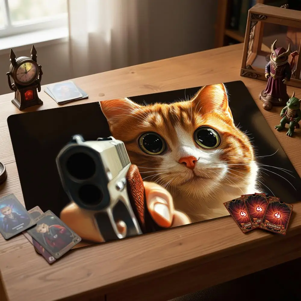 Dark humor orange cat Magic Card Battle Mat TCG Playmat Anti-slip Base 35X60CM Gathering Gaming Mats Board Game Mat for TCG