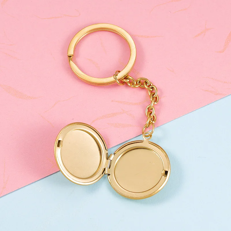 

10Pcs/Lot Mirror Polish 316L Stainless Steel Round Photo Locket Pendant Key Chains For Women Men DIY Jewelry Making Accessories