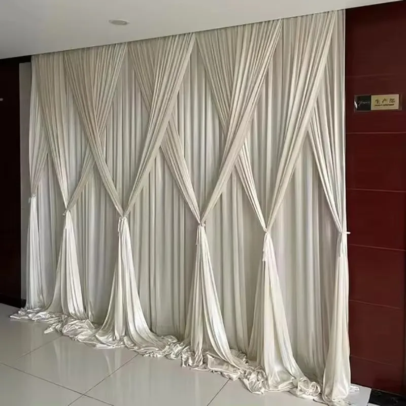 Customs Fashion Beige Background With Nice Front Panels Swags Ice Silk Party Backdrop Decoration Color and Size Can Customized