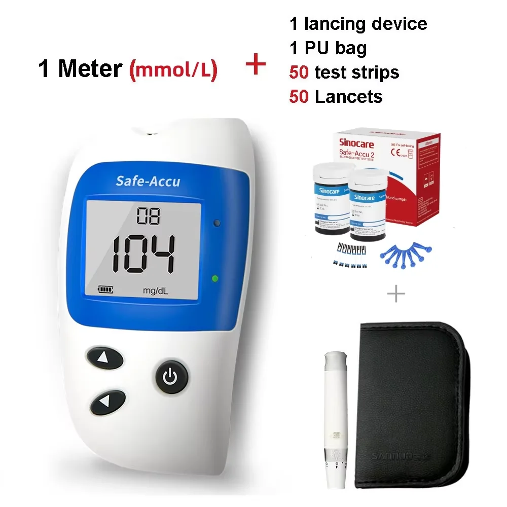 Sinocare Safe Accu2 Bloedglucosemeter Bloedsuiker Testset Diabetes Thuis Glucometer met 50 stuks strips of alleen strips