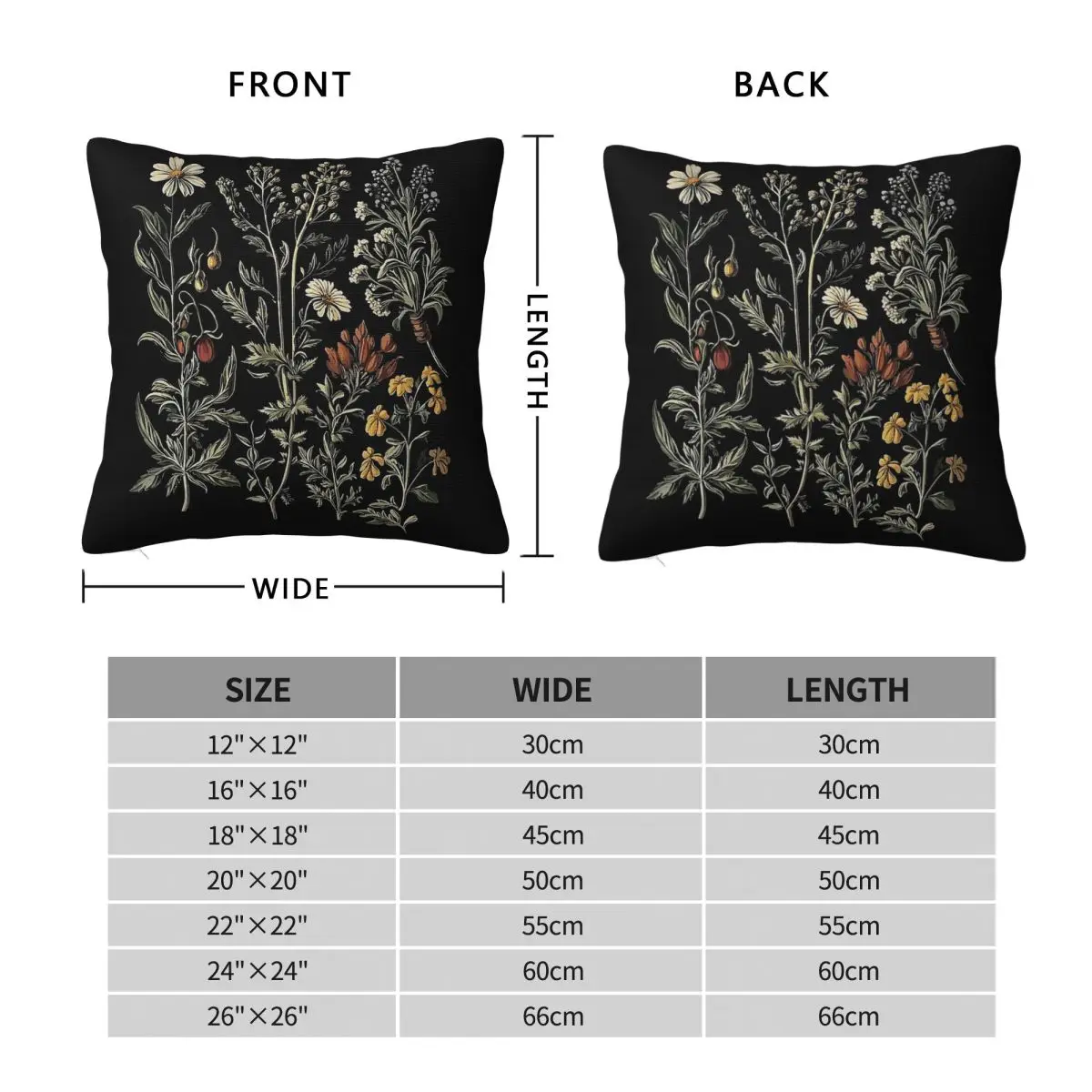 Dark Academia Witch Herbs Square Pillowcase Polyester Linen Velvet Creative Zip Decorative Car Cushion Case Wholesale 45x45