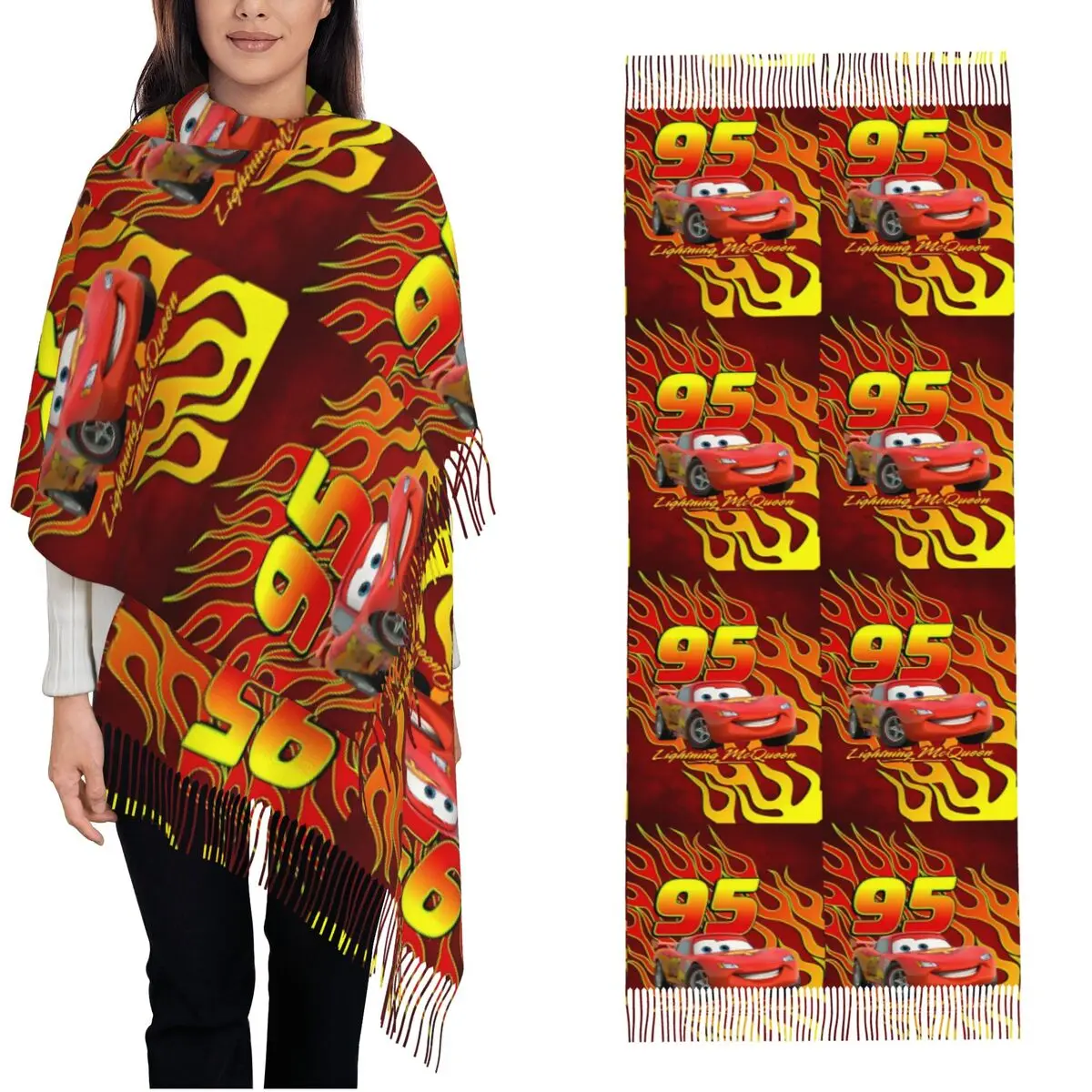 Women's Tassel Scarf Lightning Mcqueen 95 Long Winter Fall Shawl and Wrap Daily Wear Pashmina Scarves