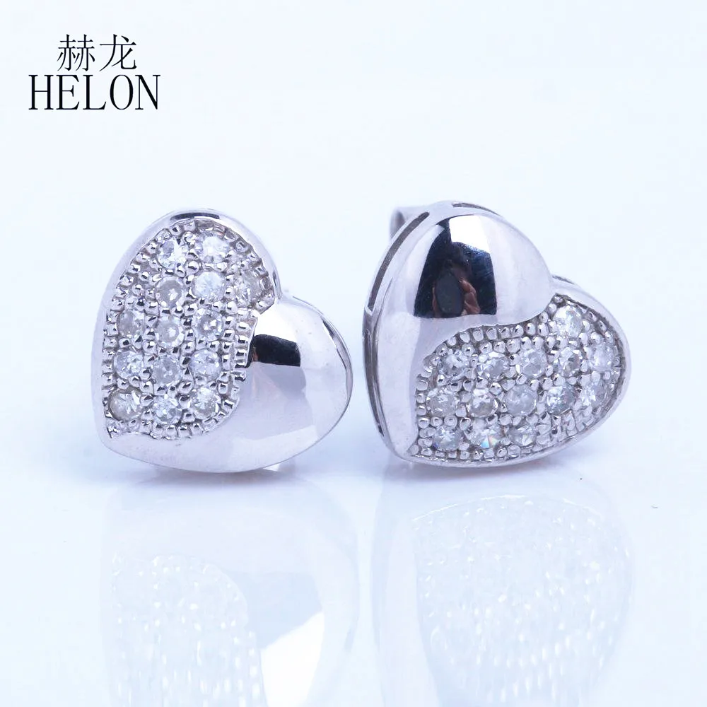 

HELON Cute Sweet Heart Solid 14k 10k White Gold Earrings Lab Grown Moissanite Diamond Stud Earrings For Women Fine Jewelry Gifts