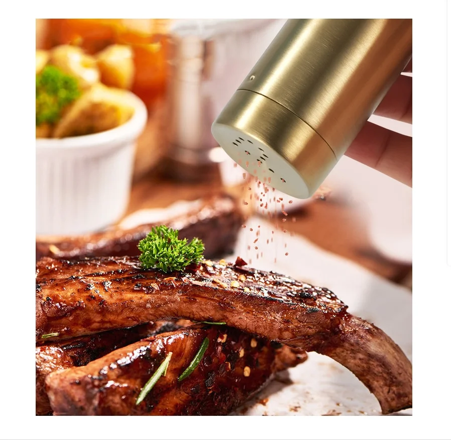 

2Pcs New Gold Jar Stainless Steel Rustproof Screw Open Top Seasoning Shaker Bottle for Salt Sugar Pepper Paprika Dressing Bottle