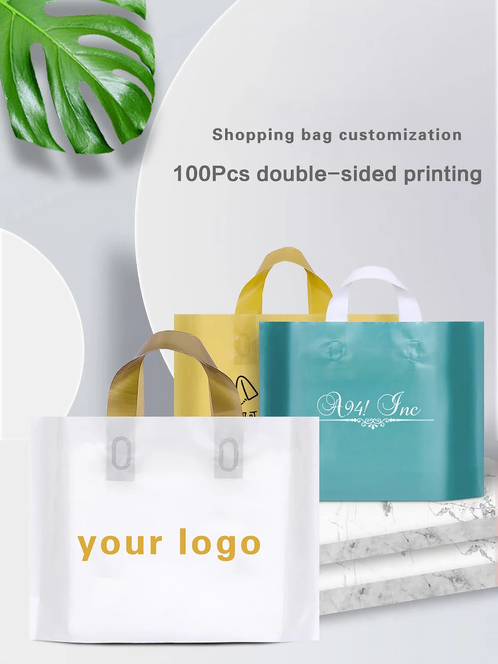 100 Stück individuelle Logo bunte Einkaufstaschen mit Griff Kunststoff-Geschenkbeutel drucken einfarbiges Logo auf doppelseitigem kostenlosem Designdruck – Detail 3