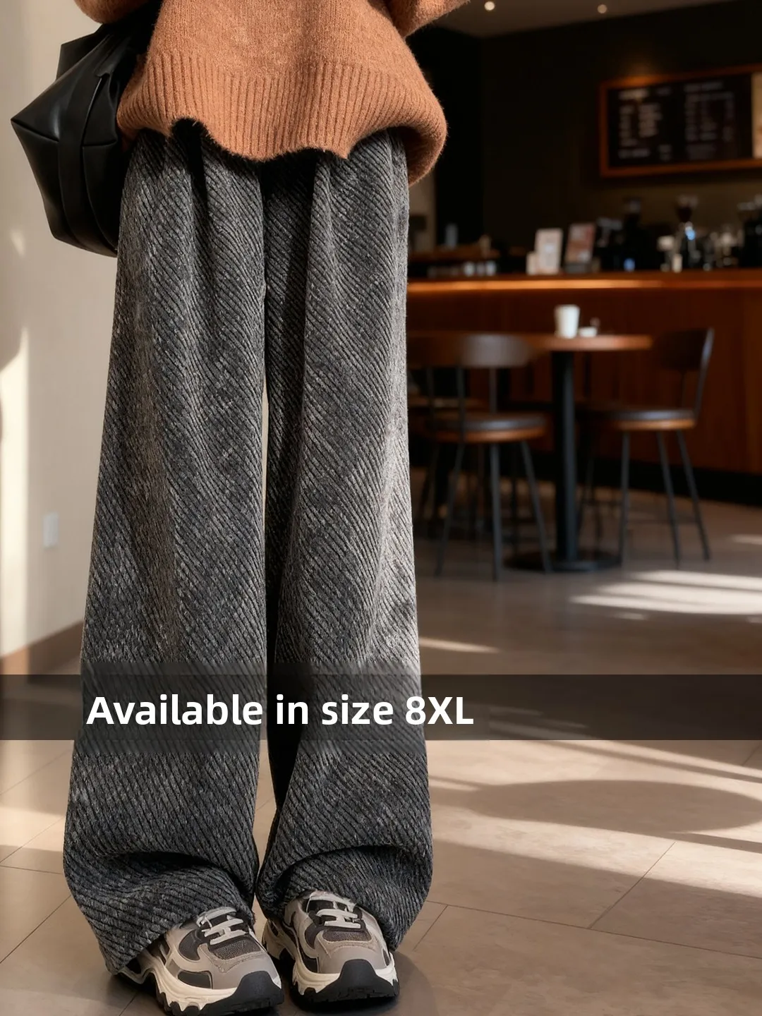 

plus Size Fce Lined Wide Leg Pants Woolen Straight Cut Loose Lazy Rice Pants High Waist Long Pants Autumn Winter Faion