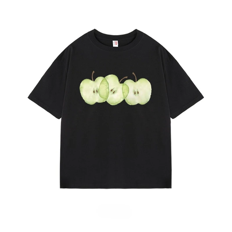 2026 Simple Design Fun Apple Pure Cotton Printed T-shirt Summer New Men's and Women's Loose T-shirt Loose Fashion Casual T-shirt