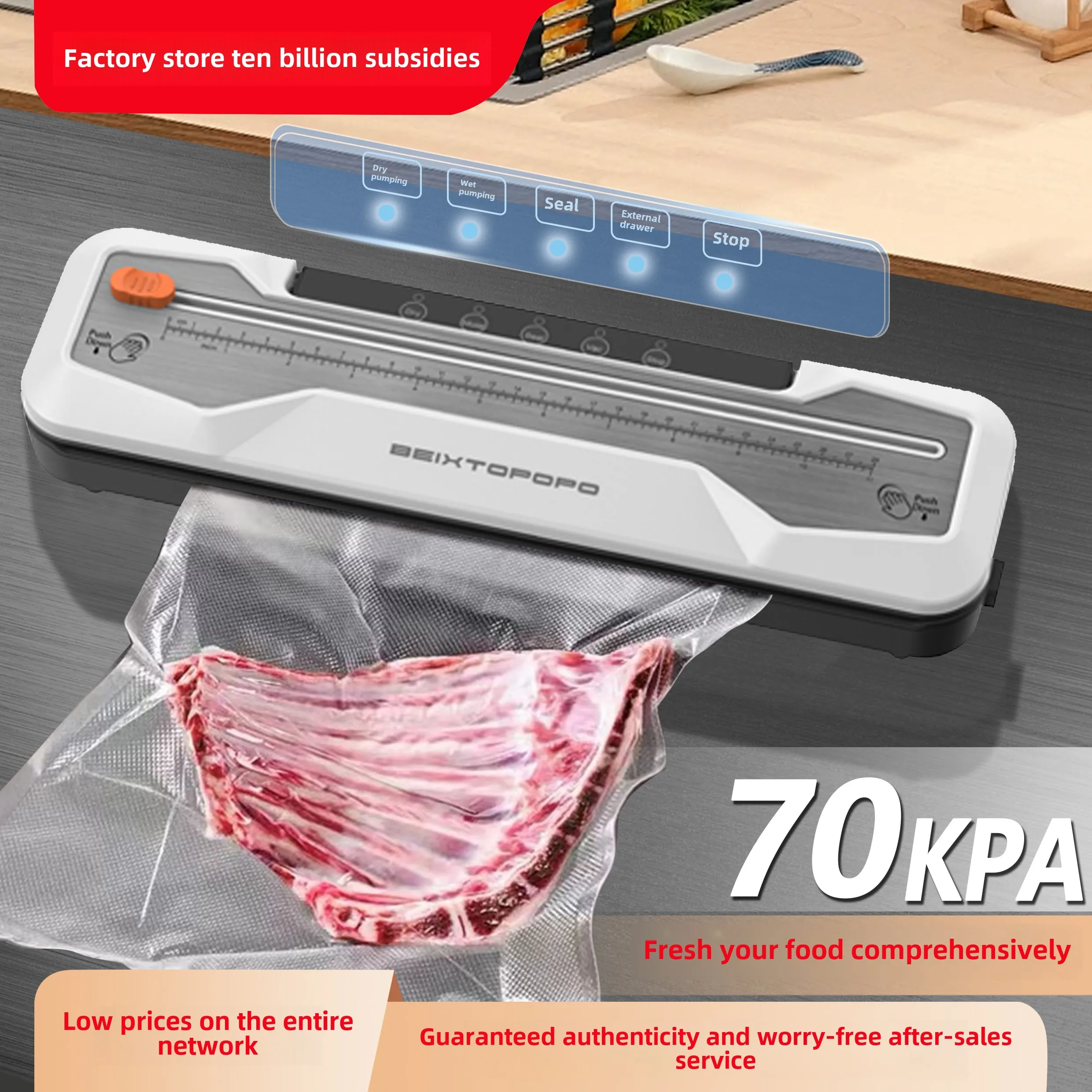 

120V/220VJingang Household Vacuum Sealer,70Kpa Food Vacuum Sealer Machine,Dry and Wet Mode Preservation, 10 Vacuum Bags for Free