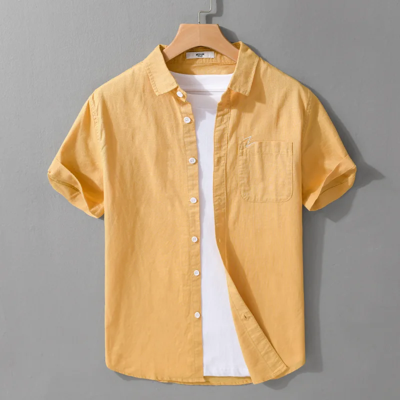 

Linen Cotton Short Sleeve Men's Shirt Men's Social Shirt Summer T-shirt Man Beach Tiki Korean Popular Clothes Men Clothing