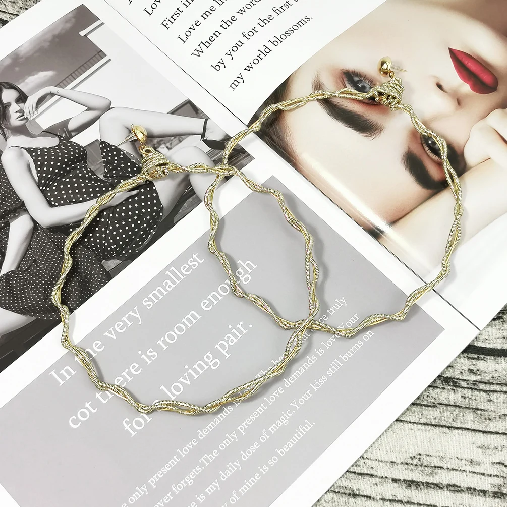 MANILAI Oversize Rope Around Stainless Steel Wire Earrings For Women Handmade Jewelry 12cm Big Hoop Drop Dangle Earring Bohemian